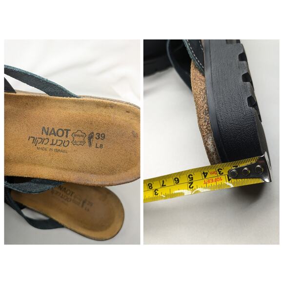 NAOT Orion Sandals Women 39/L8 Black Leather Platform Chunky Y2K Style Lagenlook - Picture 8 of 8